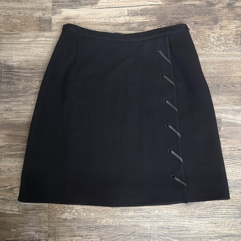 Claude Montana Vintage Black Wool Blend Faux Wrap Lace-Up Side Detail Size 42